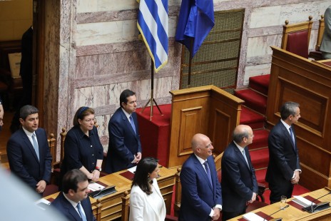 Κυριάκος Μητσοτάκης, Νότης Μηταράκης, Λίνα Μενδώνη, Λευτέρης Αυγενάκης, Κυριάκος Πιερακάκης, Νίκη Κεραμέως, Νίκος Δένδιας, Κωστής Χατζηδάκης, Αθήνα (03/07/2023)