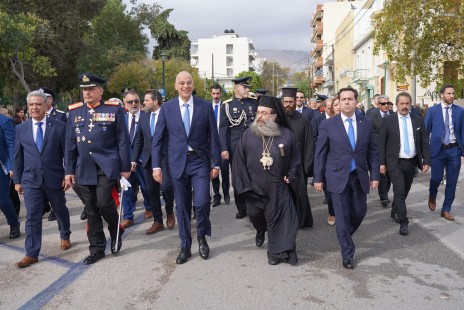 Νίκος Δένδιας, Μητροπολίτης Χίου, Ψαρών & Οινουσσών Μάρκος, Νότης Μηταράκης, Χίος (11/11/2023)